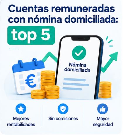 Cuentas remuneradas con nómina domiciliada: top 5
