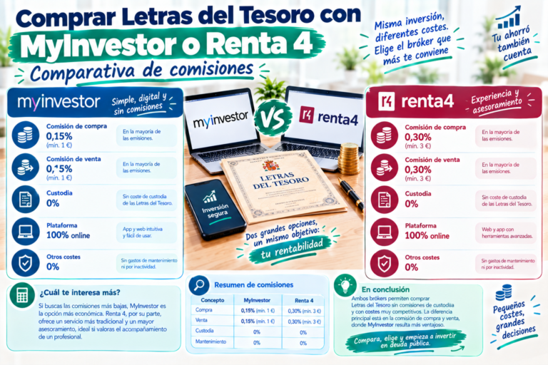 Comprar Letras del Tesoro con MyInvestor o Renta 4: comparativa de comisiones