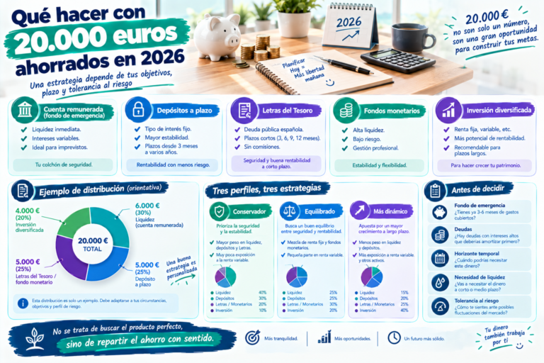 Qué hacer con 20.000 euros ahorrados en 2026
